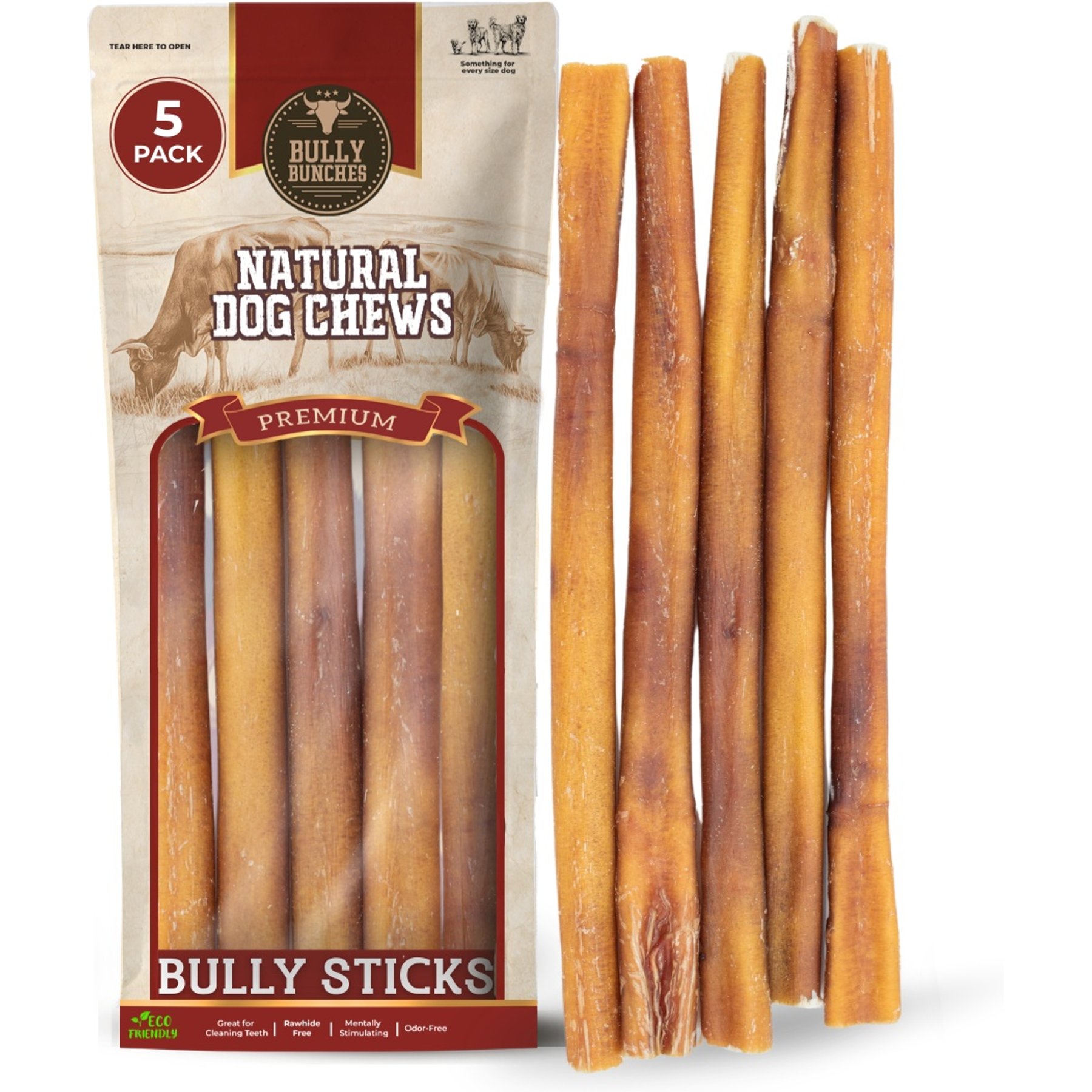 Bully Bunches 12-inch Standard Bully Sticks Dog Treats, 5 count