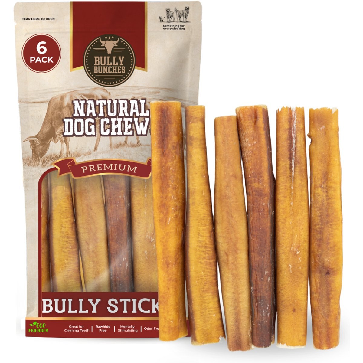 Bully Bunches 6-inch Jumbo Bully Sticks Dog Treats, 6 count