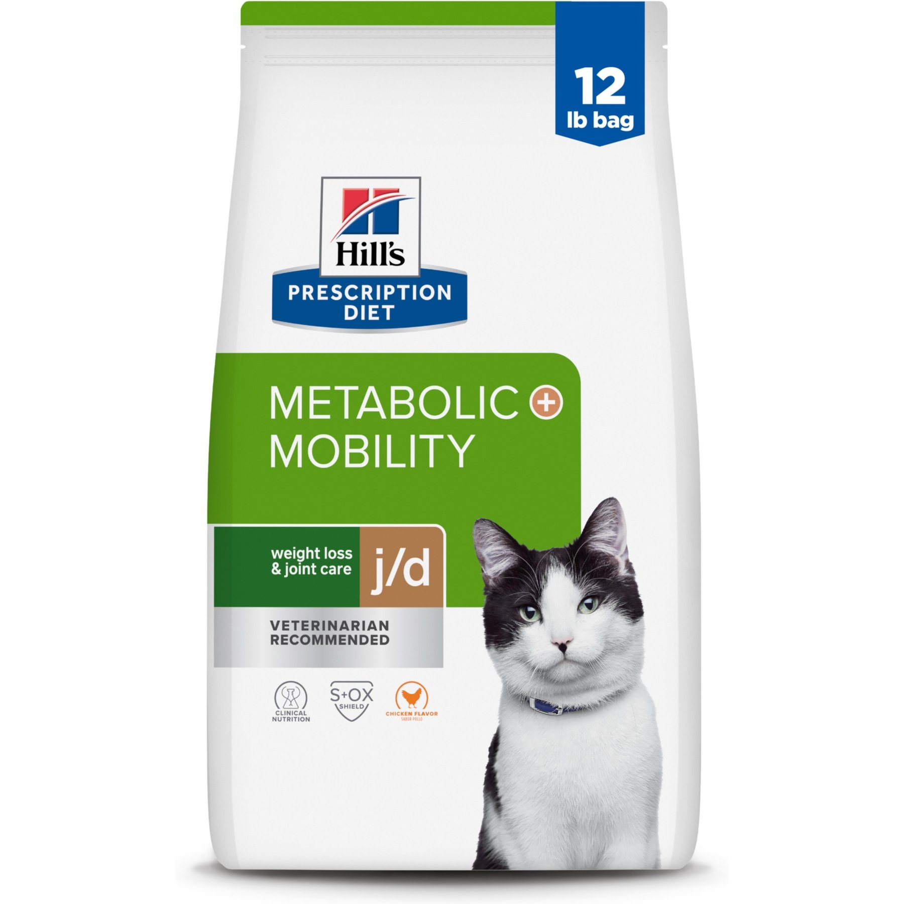 Hill's Prescription Diet Metabolic Weight + j/d Chicken Flavor Dry Cat Food, 12-lb bag