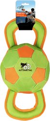 allforpaws Outdoor Ballistic Handle Squeaky Rope Tug Ball Dog Toy, Green, Small: 13.7 x 5.9 x 5.9-in