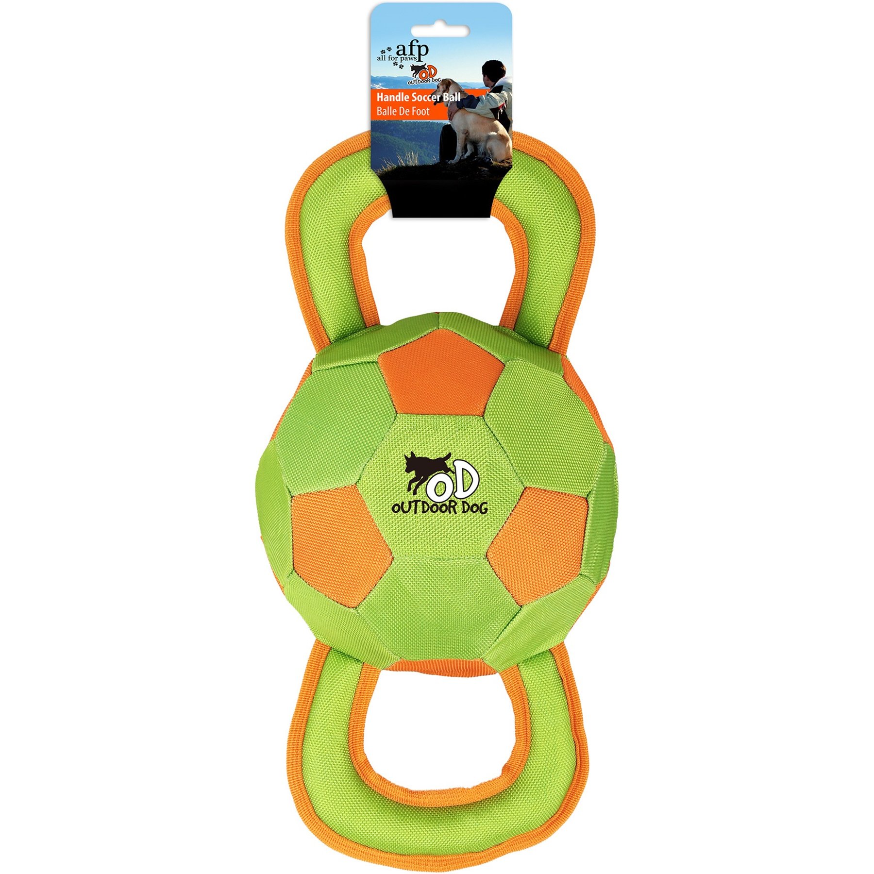 allforpaws Outdoor Ballistic Handle Squeaky Rope Tug Ball Dog Toy, Green, Small: 13.7 x 5.9 x 5.9-in