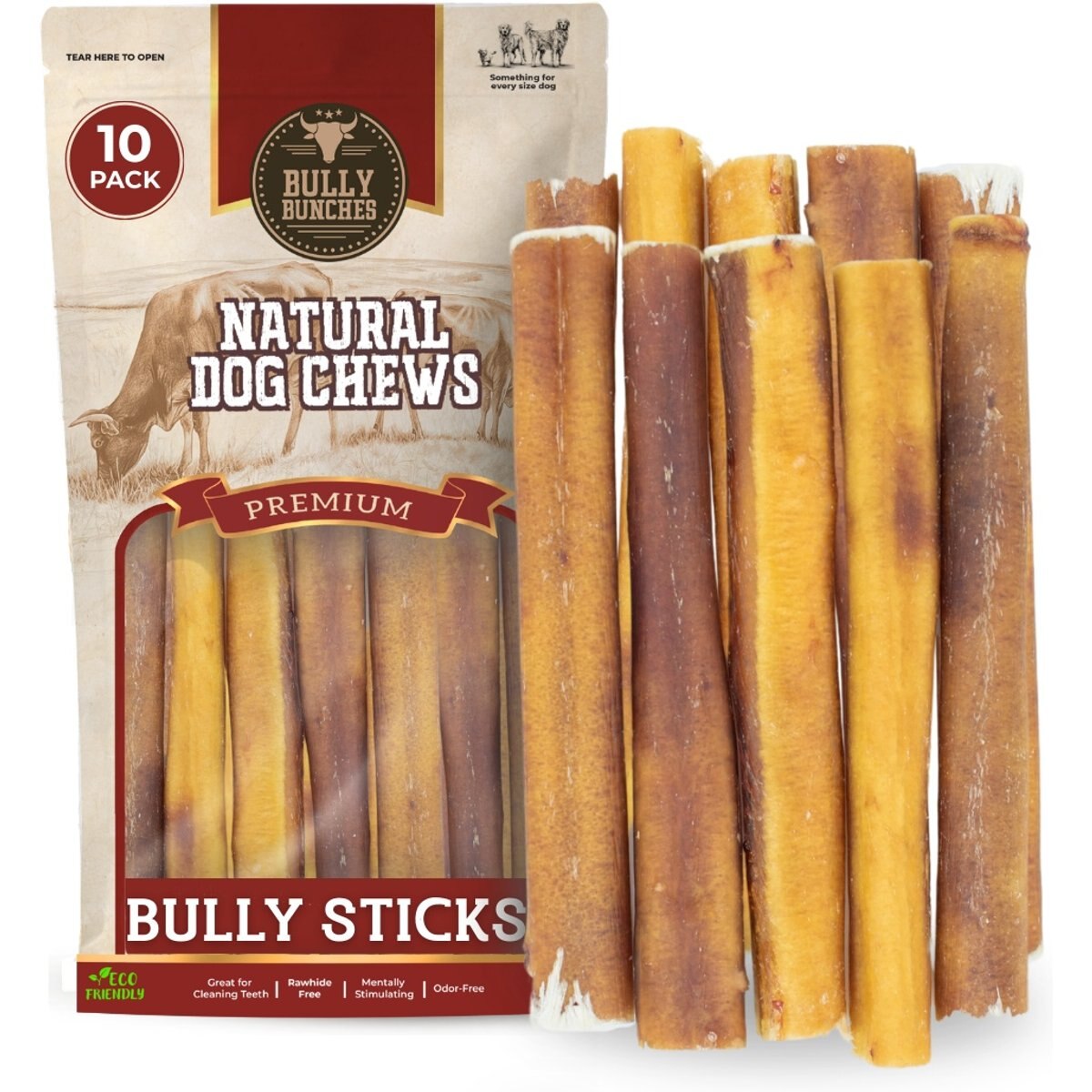 Bully Bunches 6-inch Thick Bully Sticks Dog Treats, 10 count