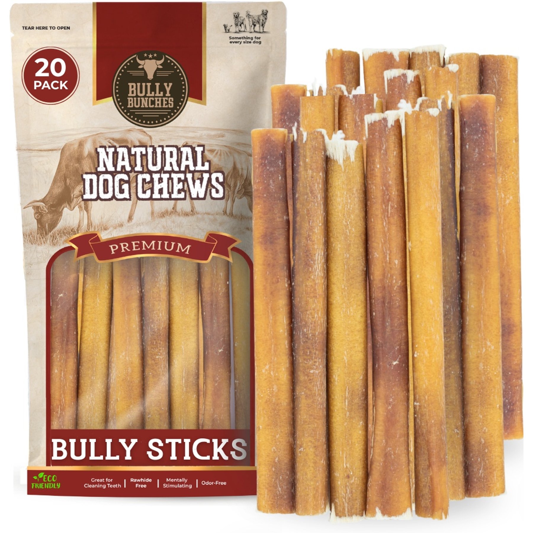 Bully Bunches 6-inch Standard Bully Sticks Dog Treats, 20 count