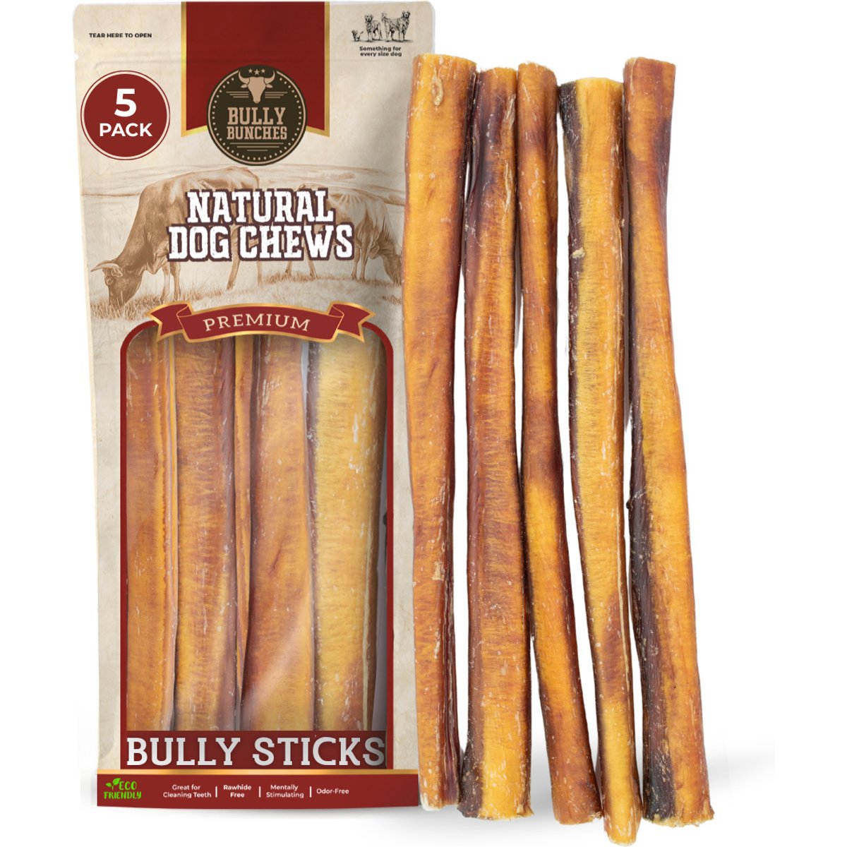 Bully Bunches 12-inch Thick Bully Sticks Dog Treats, 5 count