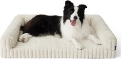 Bedsure ComfyFleece Orthopedic Waterproof Dog Bed with Corduroy Removable Cover, Beige, Large