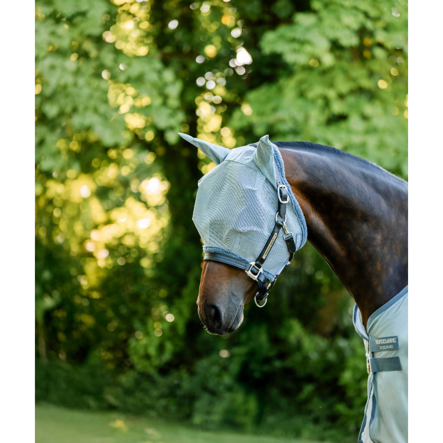 Horseware Amigo Horse Fly Mask, Heather Blue/Blue & Silver, Horse