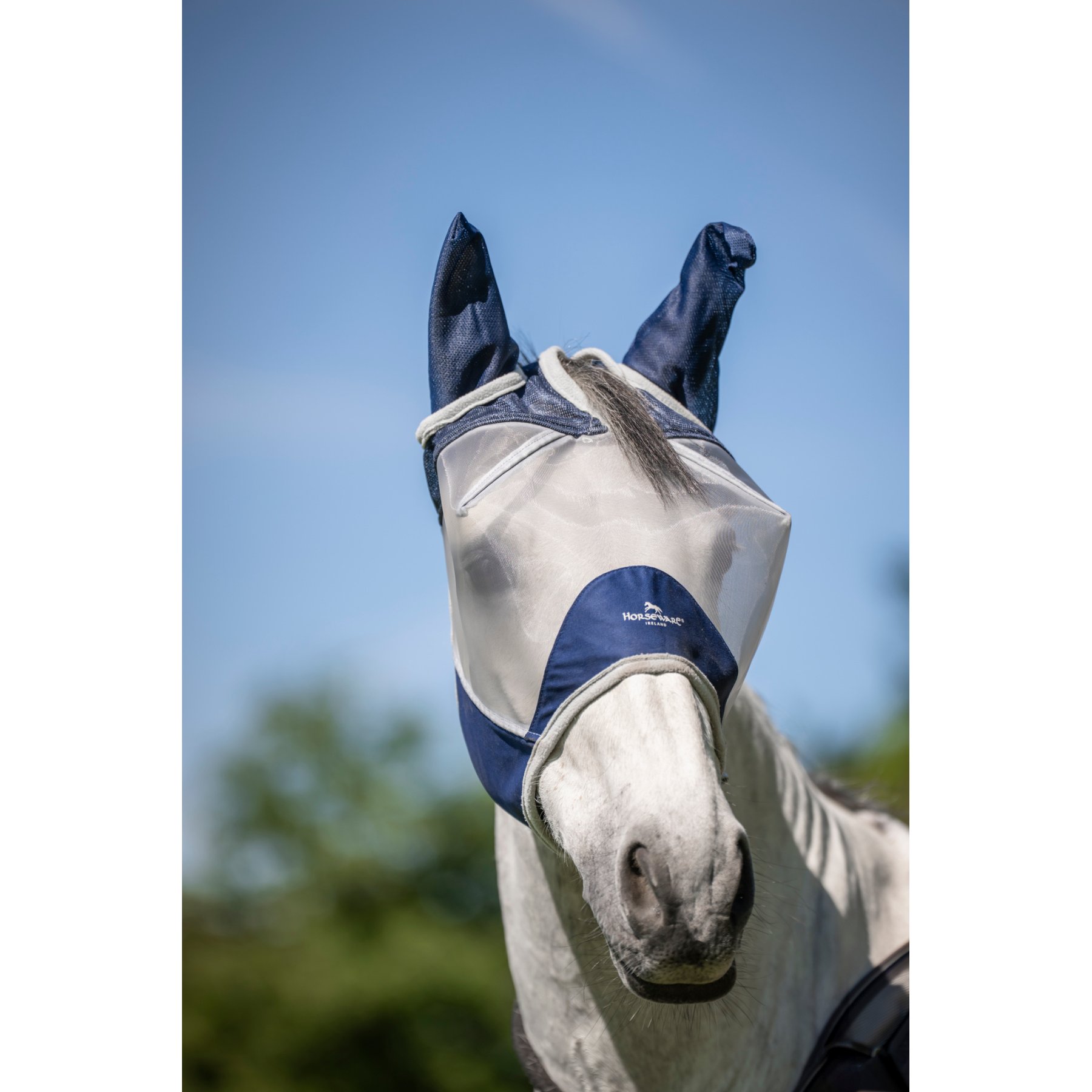 Horseware Shield Horse Fly Mask, Navy/Silver, Pony