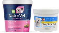 NaturVet Tear Stain Plus Lutein Soft Chews Vision Supplement + Miracle Care Eye Clear Cleaning Pads for Dogs & Cats, 90 count