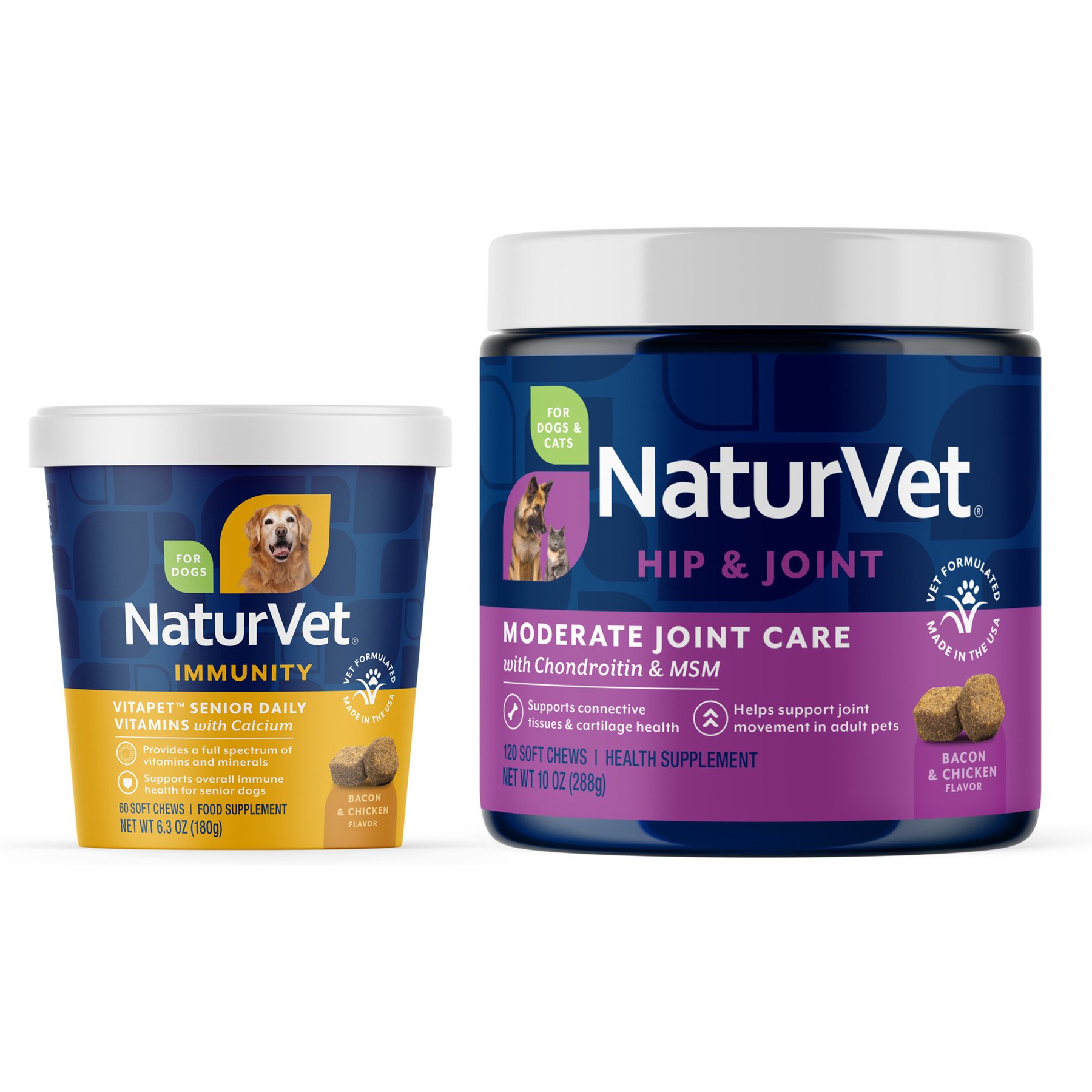 NaturVet VitaPet Senior Daily Vitamins Plus Glucosamine Soft Chews Dog Supplement, 60 count + NaturVet Glucosamine DS Plus MSM & Chondroitin Dog & Cat Soft Chews, 120 count