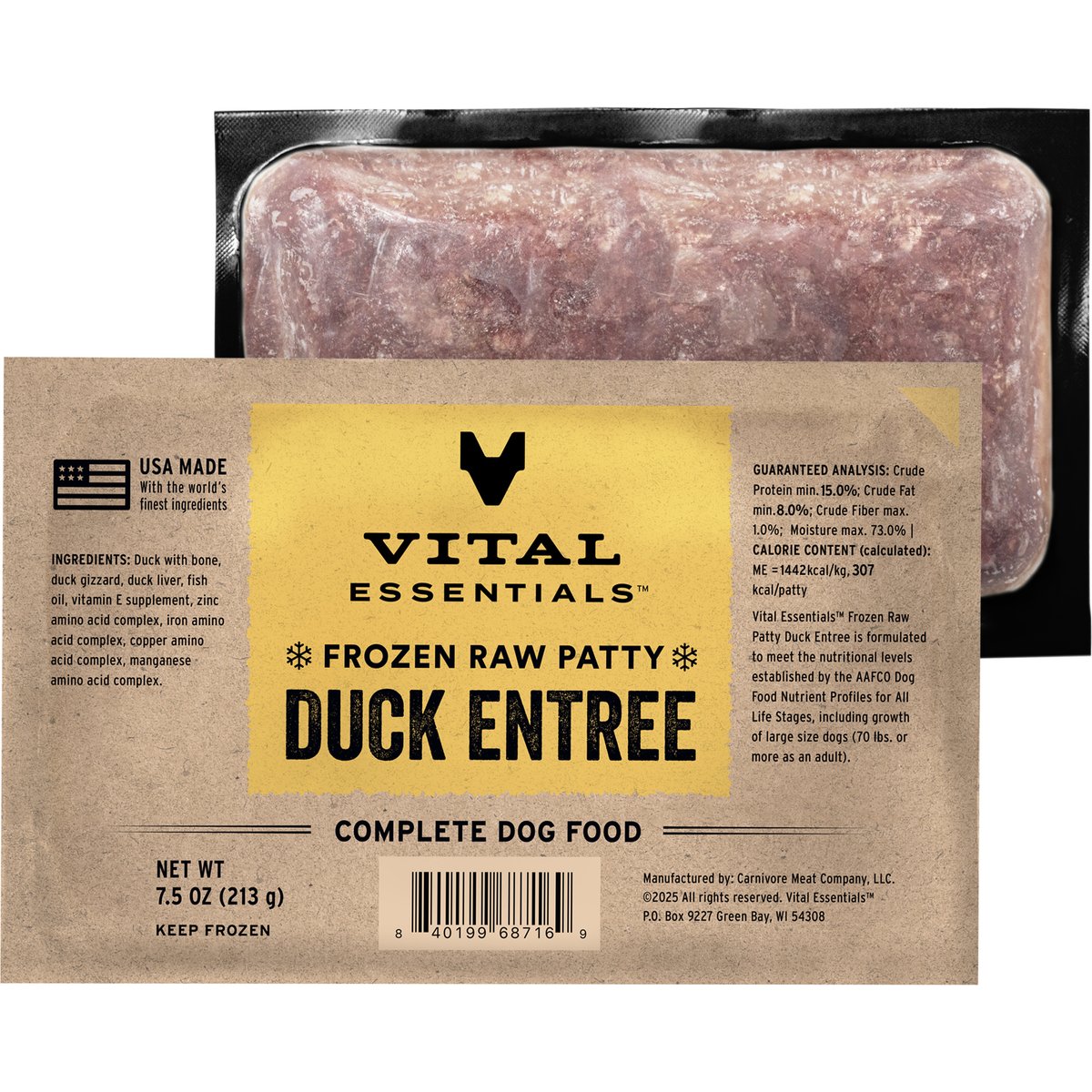 Vital Essentials Frozen Raw Patties Grain-Free Duck Entree Dog Food, 4.7-lb box