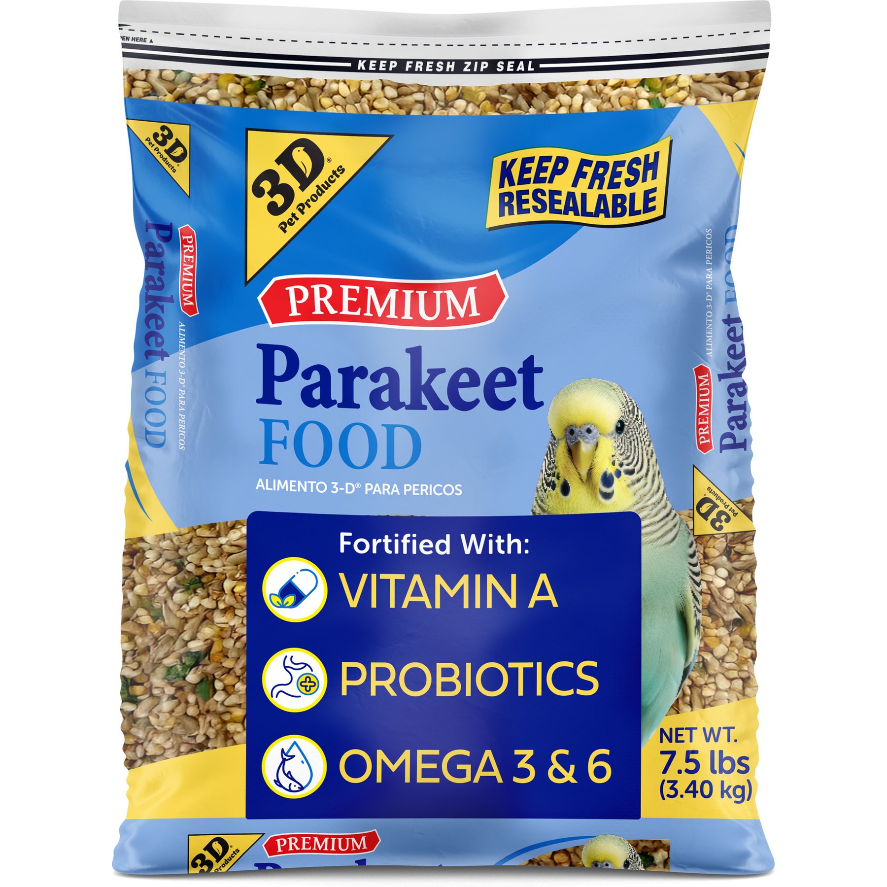 3-D Parakeet Food, 7.5-lb bag