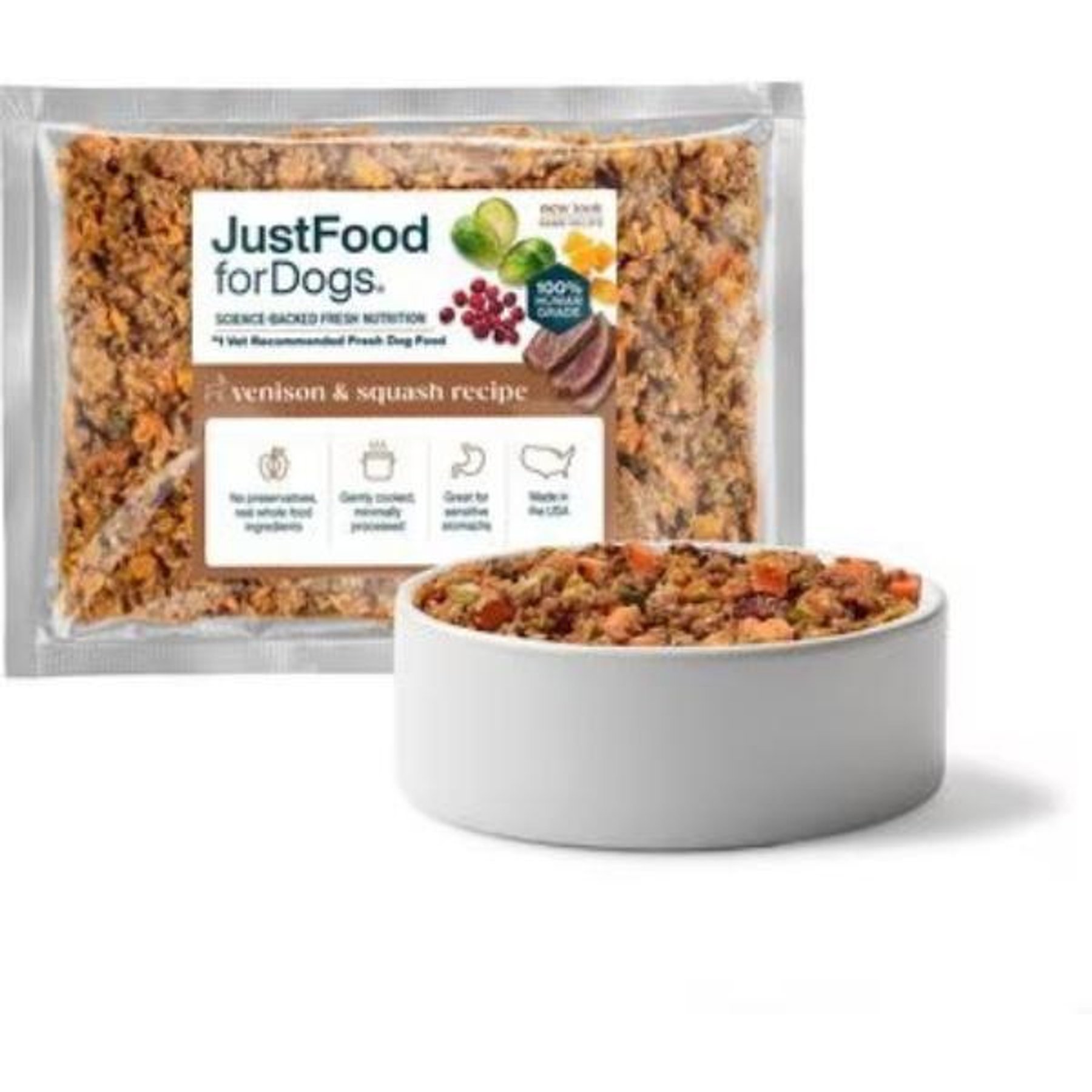JustFoodForDogs Venison & Squash Recipe Frozen Human-Grade Fresh Dog Food, 18-oz pouch