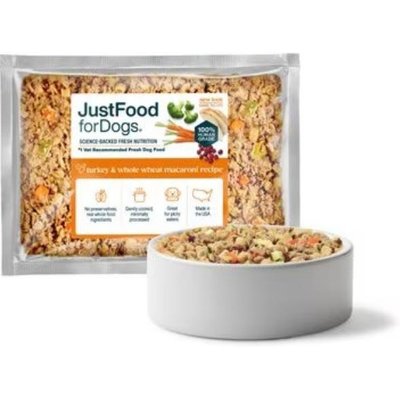 JustFoodForDogs JustFoodForDogs Turkey & Whole Wheat Macaroni Recipe Frozen Human-Grade Fresh Dog Food, 18-oz pouch, case of 21