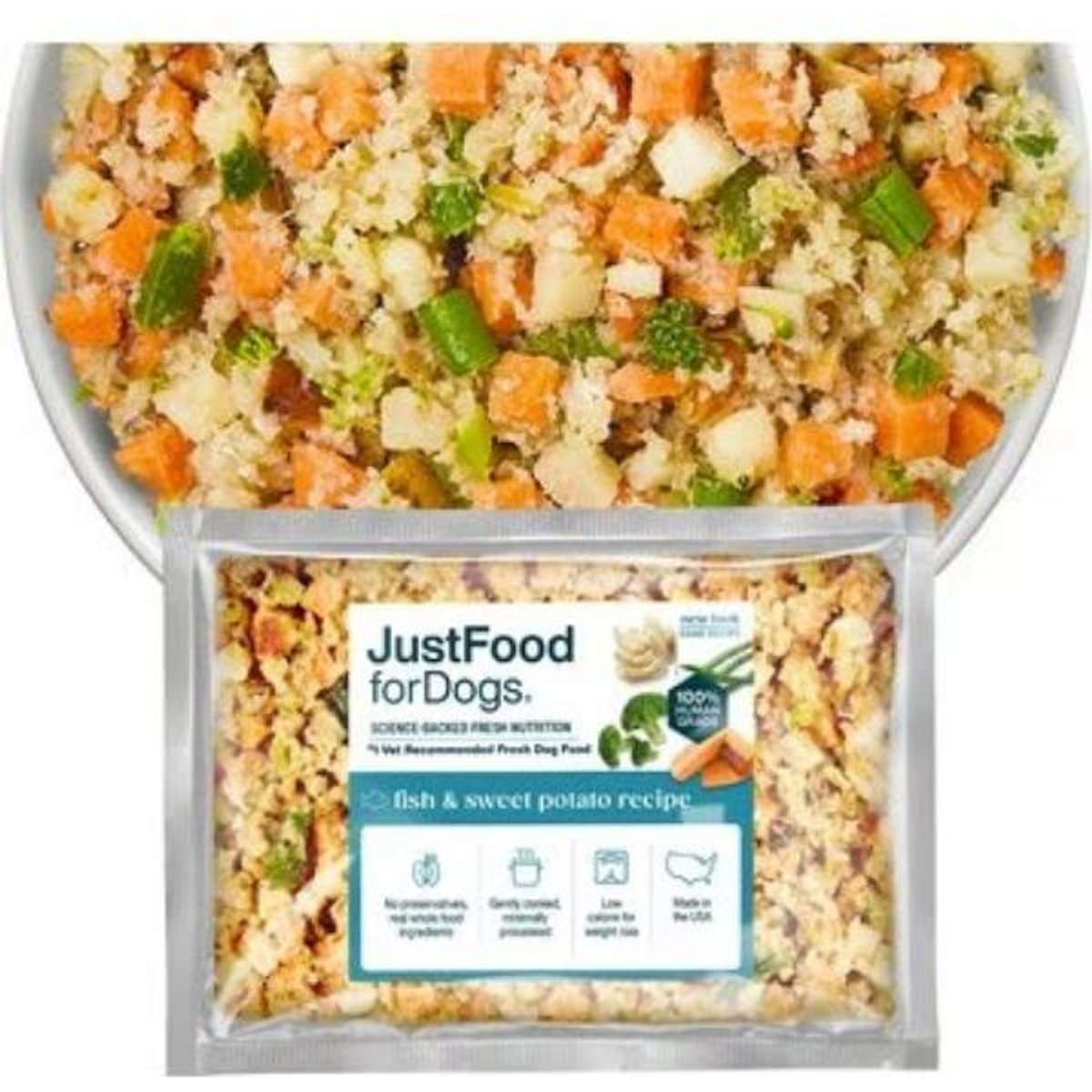 JustFoodForDogs Fish & Sweet Potato Recipe Frozen Human-Grade Fresh Dog Food, 72-oz pouch