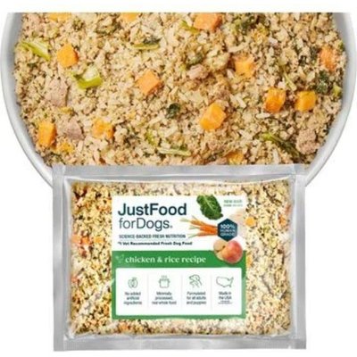 JustFoodForDogs JustFoodForDogs Chicken & Rice Recipe Frozen Human-Grade Fresh Dog Food, 18-oz pouch