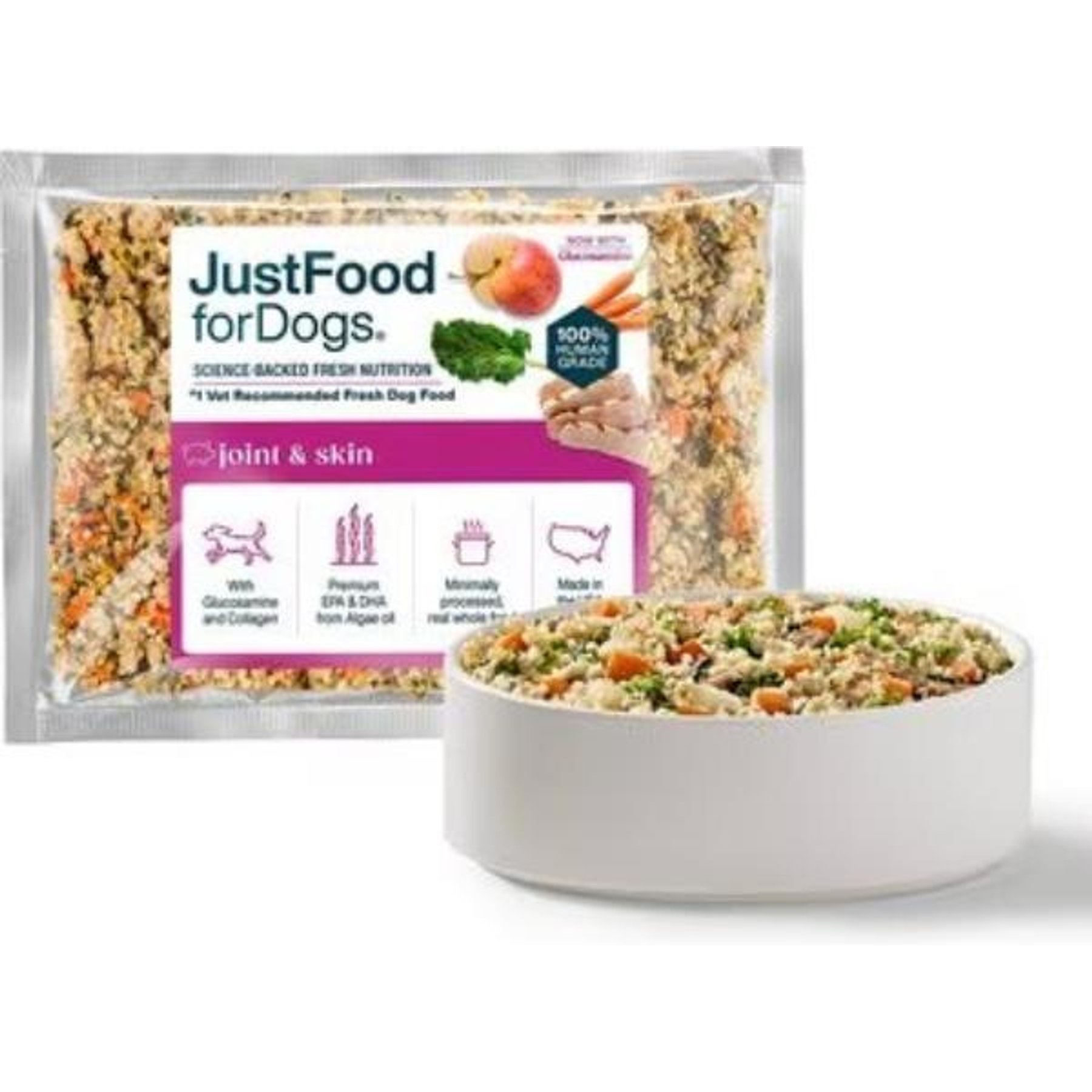 JustFoodForDogs Joint & Skin Support Recipe Frozen Human-Grade Fresh Dog Food, 18-oz pouch, case of 21