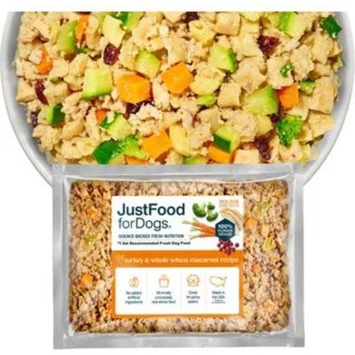 JustFoodForDogs JustFoodForDogs Turkey & Whole Wheat Macaroni Recipe Frozen Human-Grade Fresh Dog Food, 72-oz pouch, case of 7