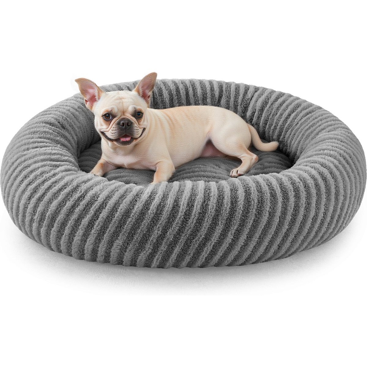 AIPERRO Plush Donut Round Dog Bed, Grey, Large