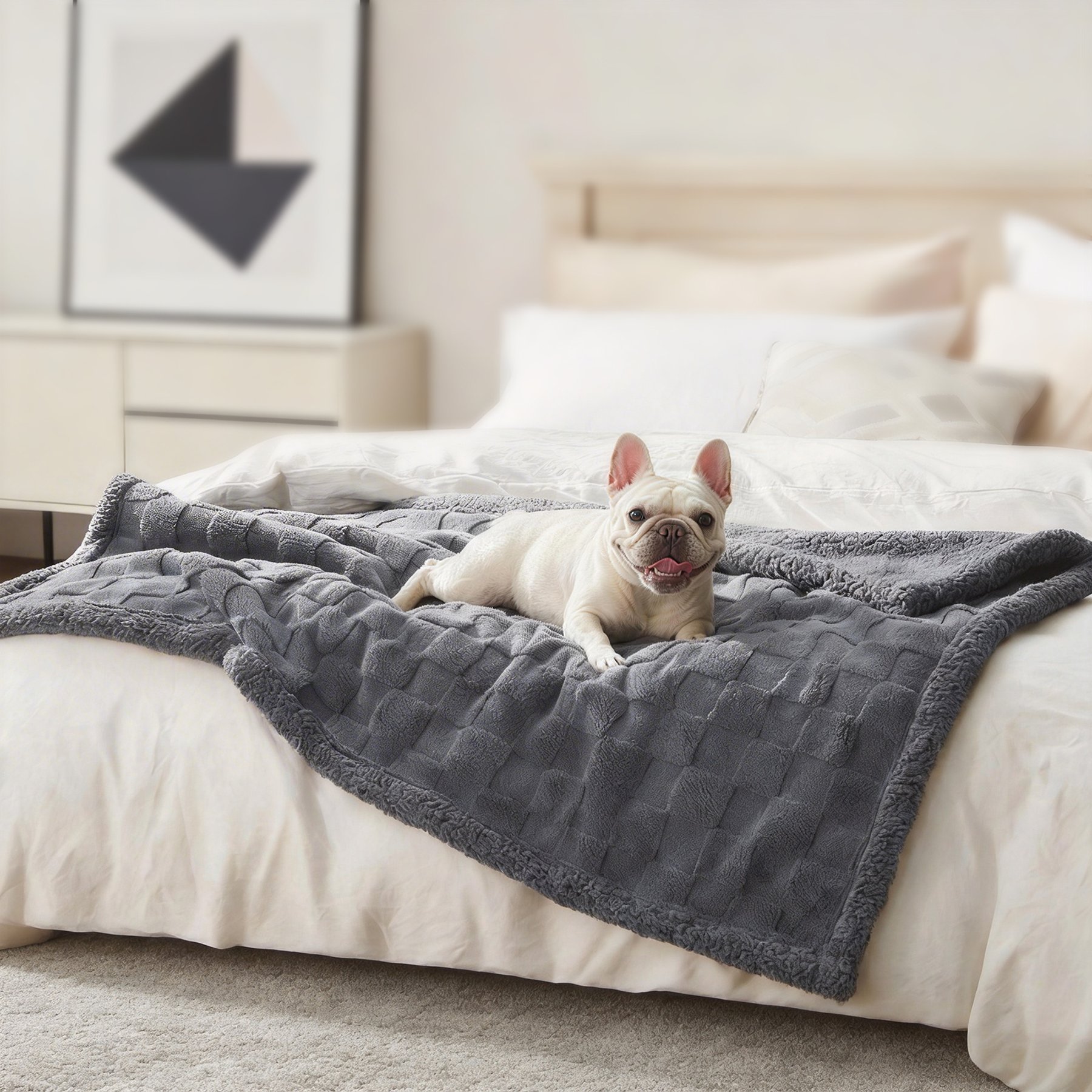 AIPERRO Waterproof Cat & Dog Throw Blanket, Grey, Medium