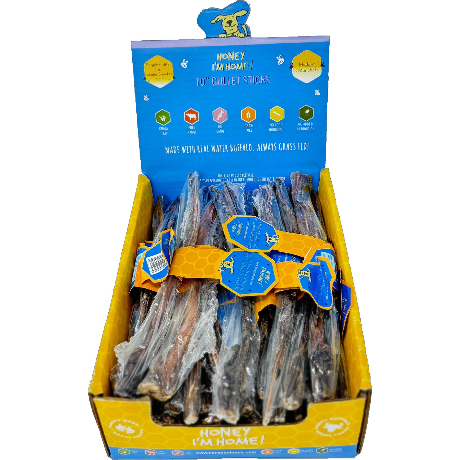 Honey I'm Home Natural Honey Coated Water 10-in Buffalo Gullet Sticks Dog Chews, case of 35