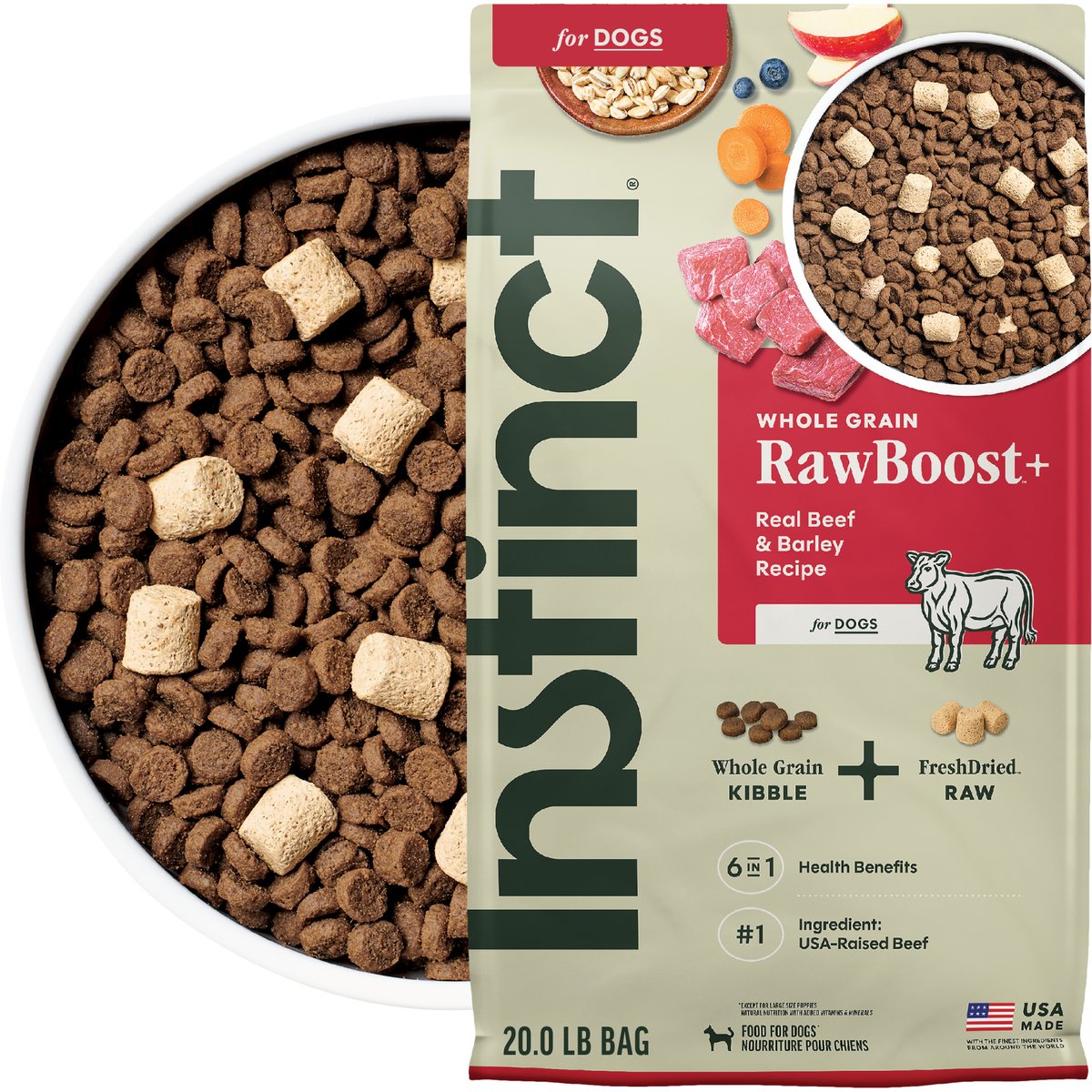 Instinct RawBoost Whole Grain Real Beef & Barley Recipe Dry Dog Food, 20-lb bag