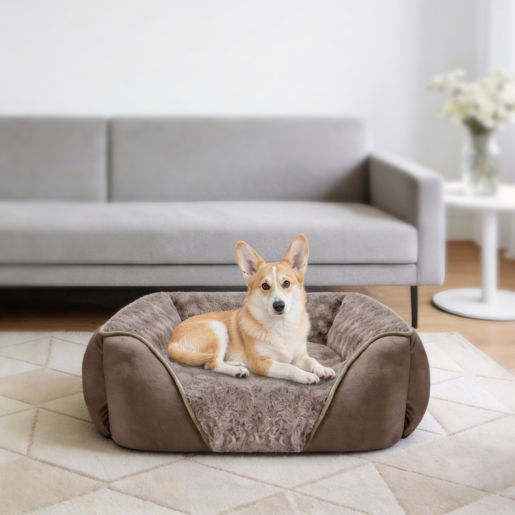 MIXJOY Pillow-Style Suede Dog & Cat Bed, Brown, Large: 30 x 24 x 9-in