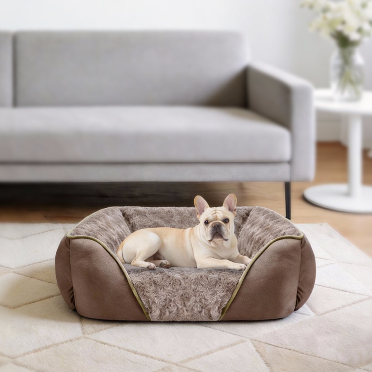 MIXJOY Pillow-Style Suede Dog & Cat Bed, Brown, Medium: 25 x 21 x 8-in