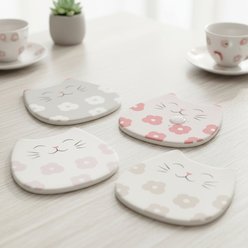 10 Strawberry Street Flower Kitty Ceramic Coasters, 4 count slide 2 of 7