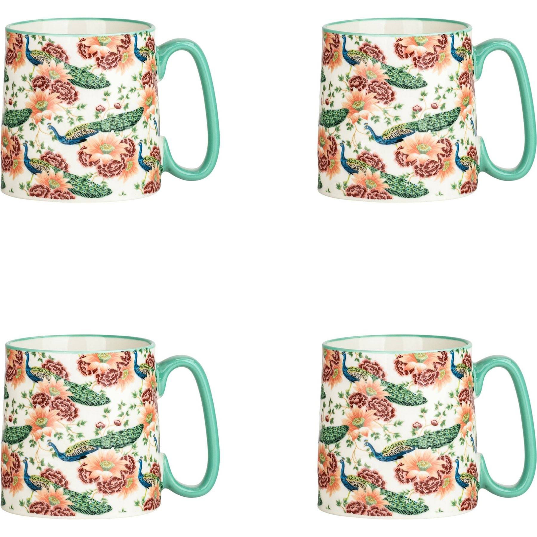 10 Strawberry Street Peacock Royale Bella Mug, 18-oz, 4 count