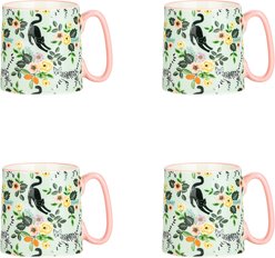 10 Strawberry Street Black & Tabby Cat Floral Bella Mug, 18-oz, 4 count