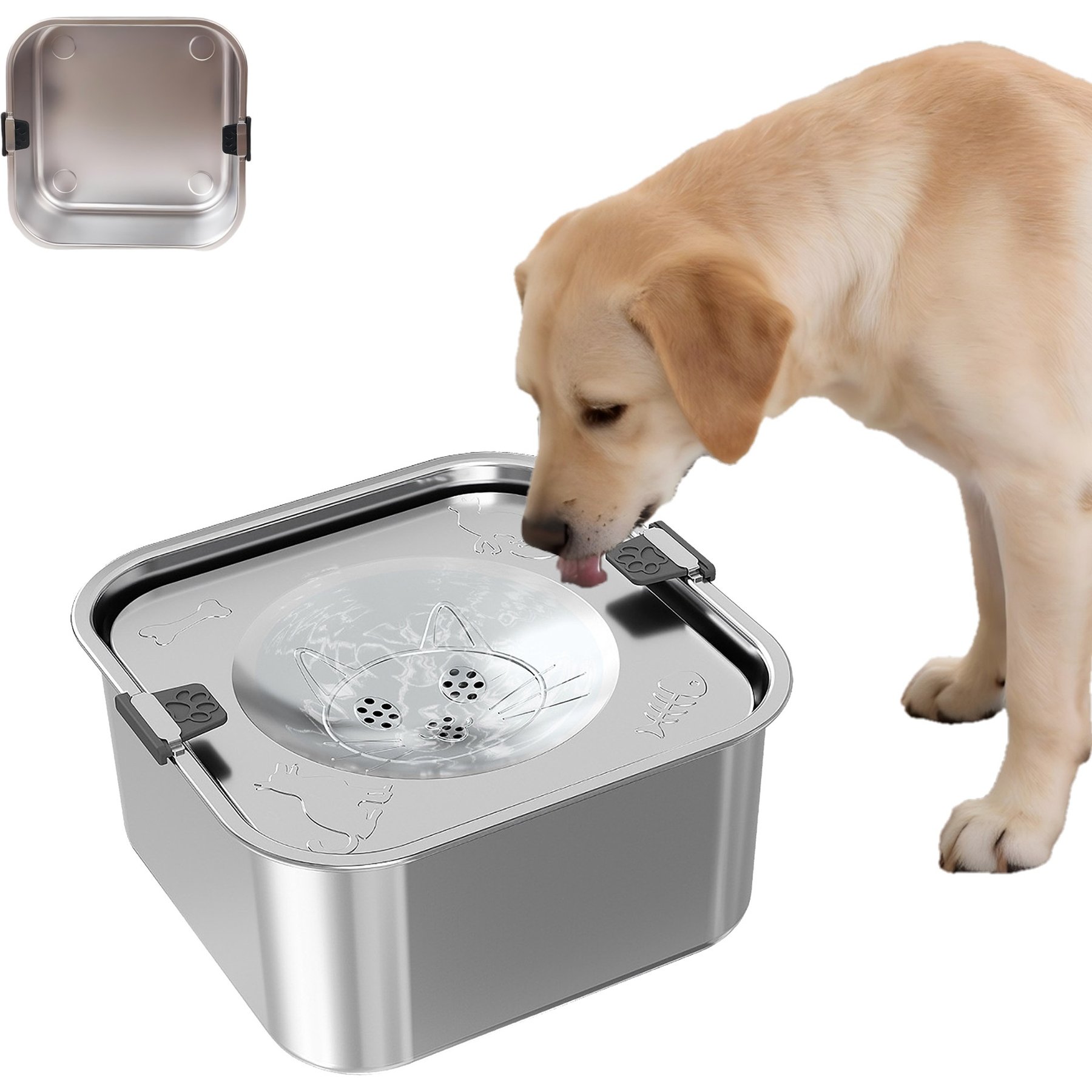 Newget 304 Stainless Steel Floating Anti-Splash & No Wet Mouth Design Stable Base Dog Water Bowl, Medium: 3-L