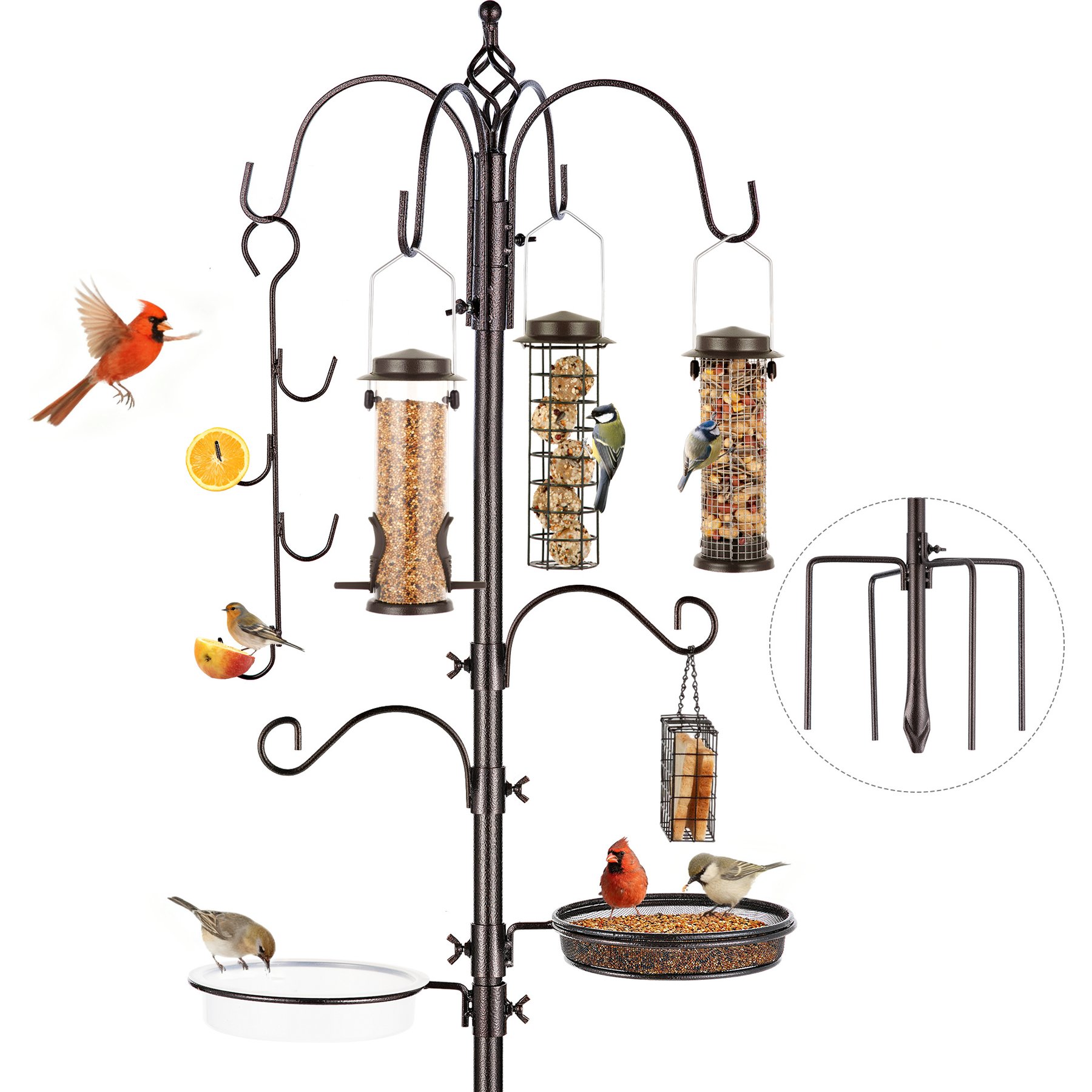MIXXIDEA Suet Cage & Water Bowl Fruit Hook Bird Feeder Station