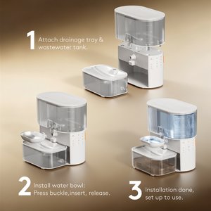 SOLOWINNER Wireless Stainless Steel Bowl Dog & Cat Water Fountain, 3.5-L, White