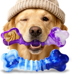 Kseroo Beef Flavor Stuffable Nylon Bone Tough Chew Dog Toy, 2 count, Blue & Purple