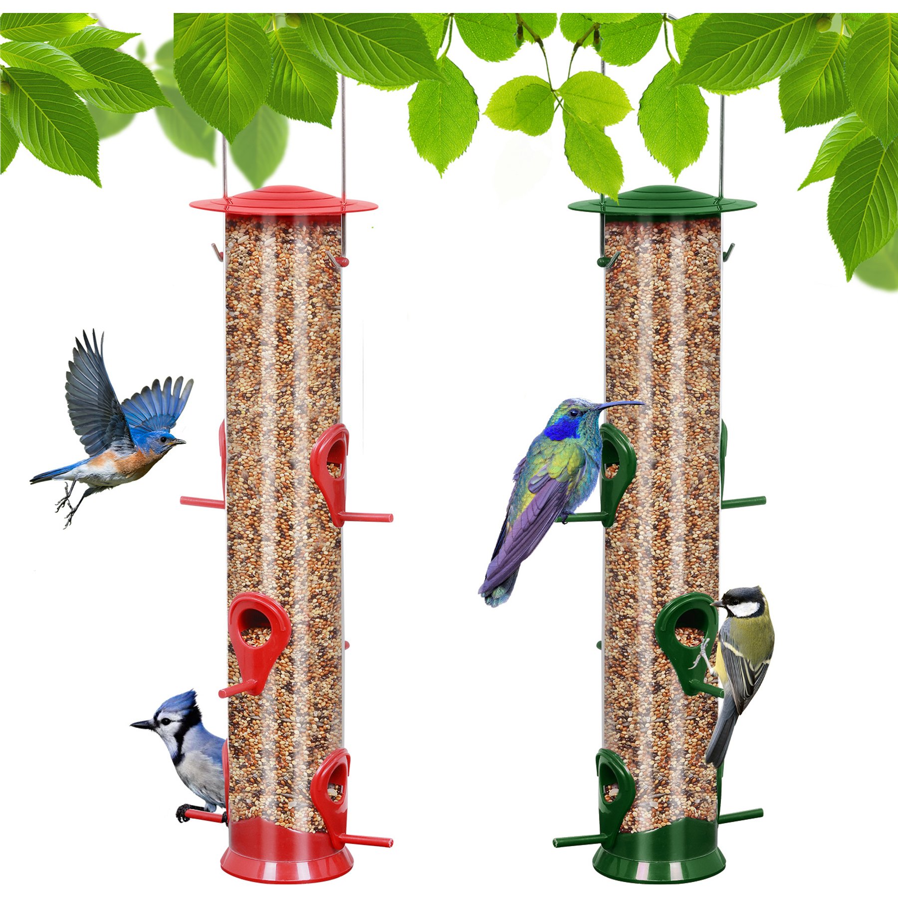 MIXXIDEA 6 Port Hanging Bird Feeder Tube, 2 count