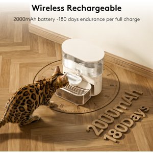 SOLOWINNER Wireless Stainless Steel Bowl Dog & Cat Water Fountain, 3.5-L, White