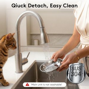 SOLOWINNER Wireless Stainless Steel Bowl Dog & Cat Water Fountain, 3.5-L, White