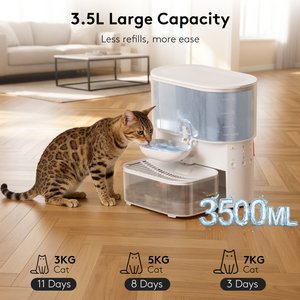 SOLOWINNER Wireless Stainless Steel Bowl Dog & Cat Water Fountain, 3.5-L, White