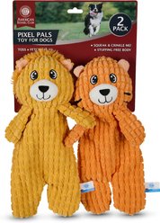 American Kennel Club Medium Pixel Pals Squeaky & Crinkle Toss Fetch & Interactive Play Tiger & Lion Soft Plush Dog Toy Set, 2 count