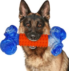 Kseroo Beef Flavor Textured Nylon & Rubber Bone Tough Chew Dog Toy, Blue & Orange