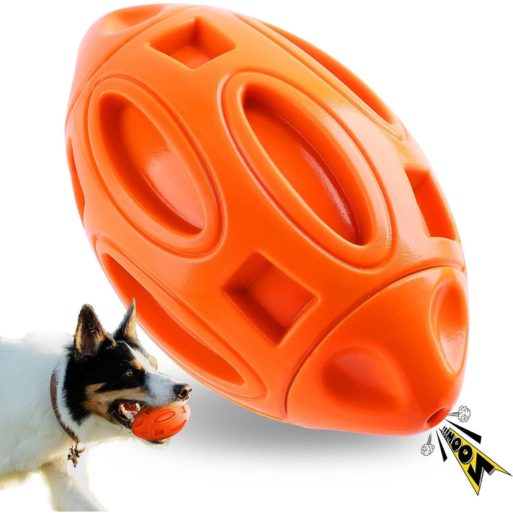 Kseroo Beef Flavor Bounce & Chew Rubber Ball Squeaky Tough Chew Dog Toy, Orange