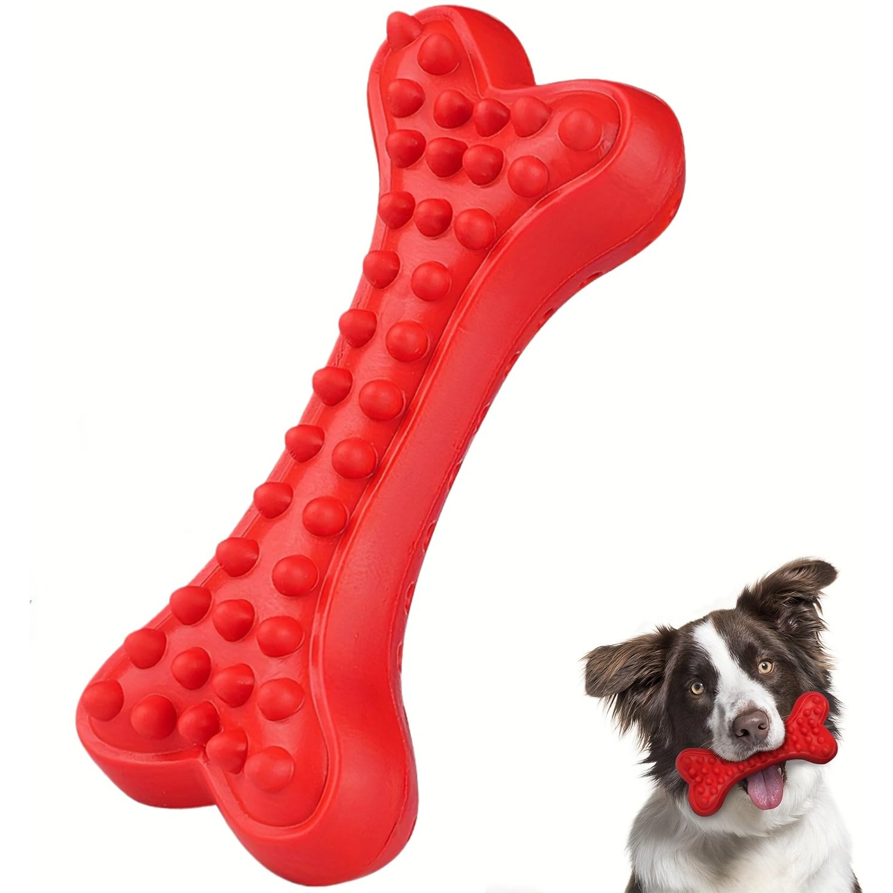 Kseroo Beef Flavor Durable Rubber Bone Tough Chew Dog Toy, Red, 1 count