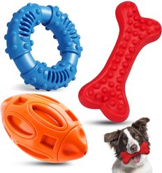 Kseroo Beef Flavor Durable Rubber Bone Tough Chew Dog Toy, Red & Orange & Blue, 3 count