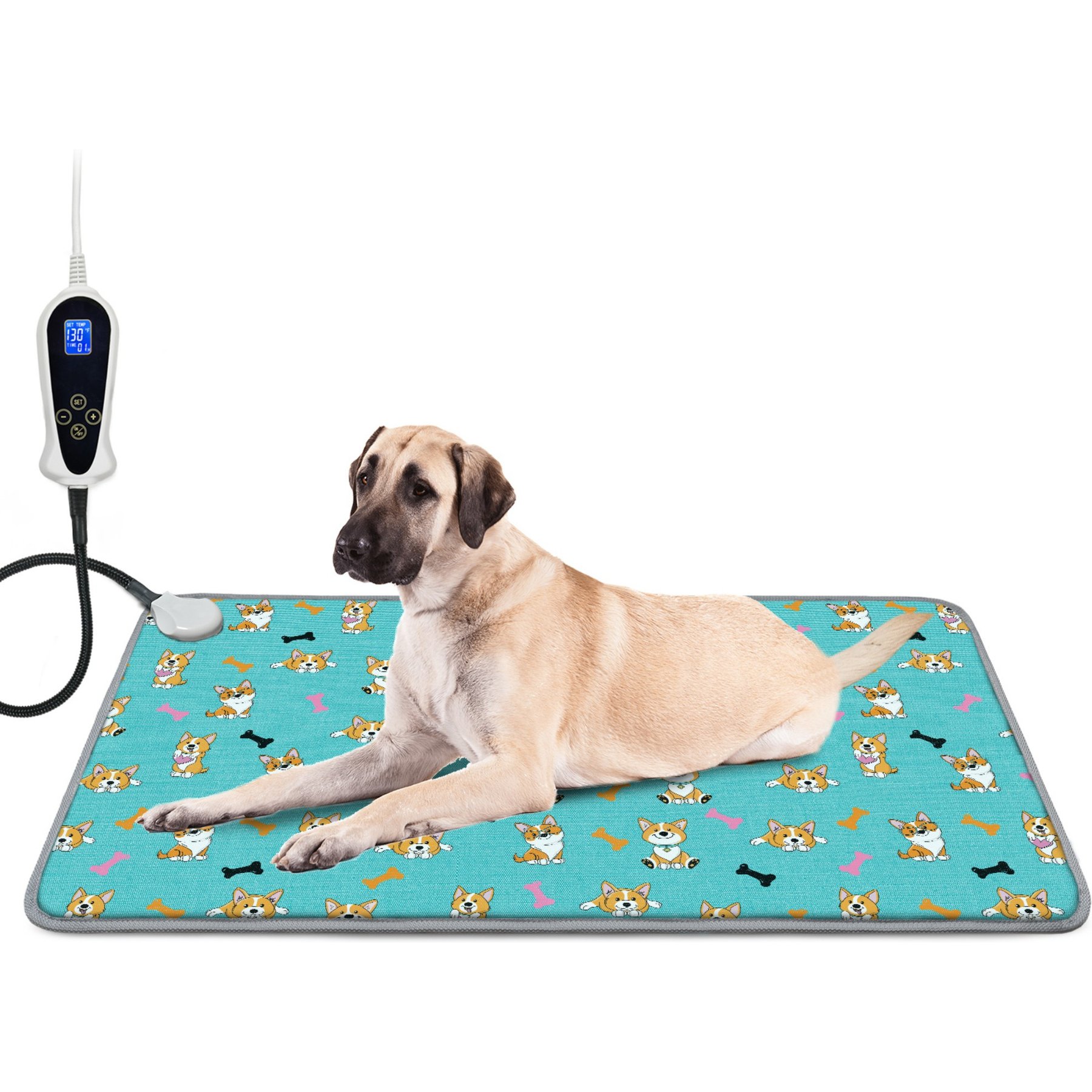 Golopet Dog Heating Pad with Temperature Adjustment Switch & Pet Chew-Resistant Tube, Blue, Large: 34 x 21-in
