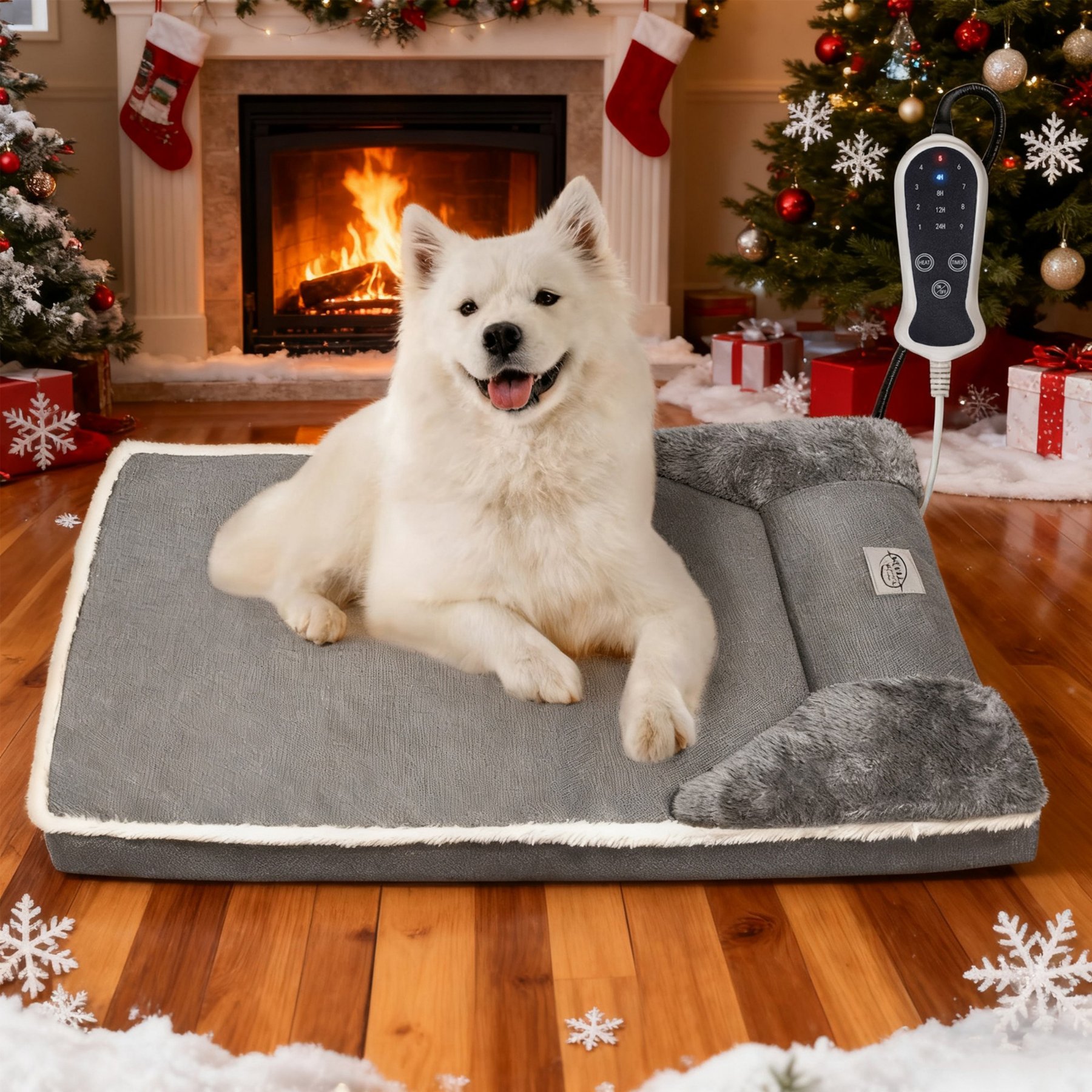 Golopet 2-in-1 Design Heated Orthopedic Furniture Style Sofa Dog Bed with Heating Pad & Featuring Thickened Fabric Cover, Grey, Medium: 30 x 20-in