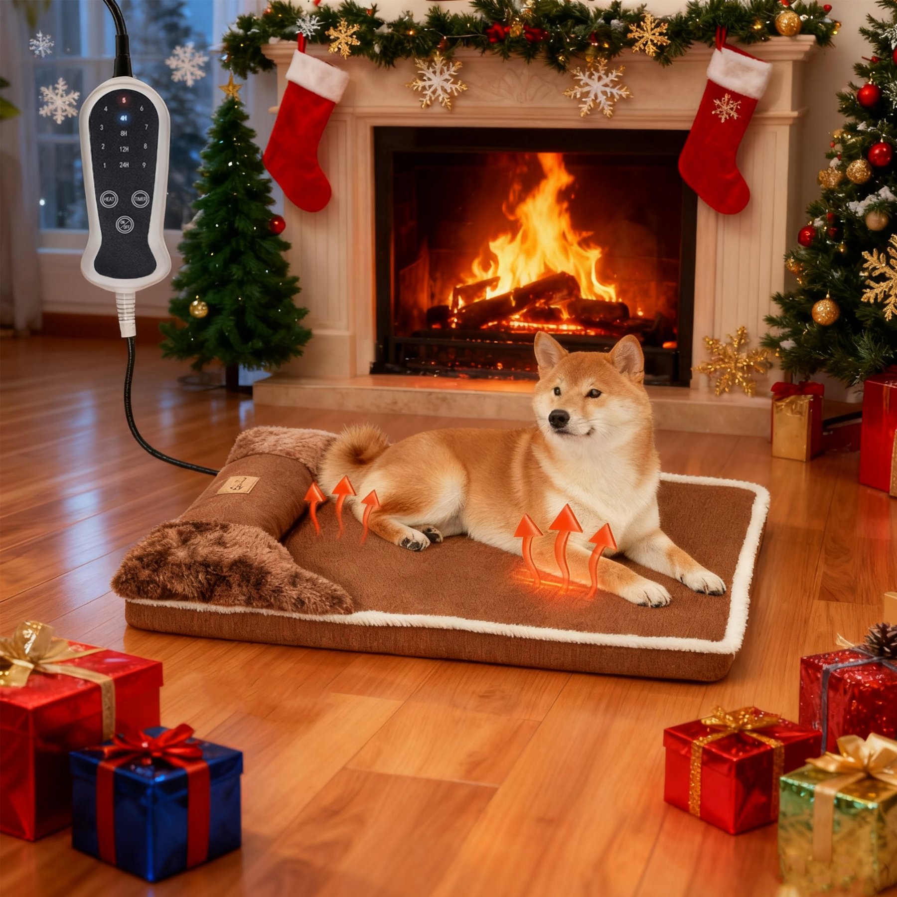 Golopet 2-in-1 Design Heated Othopedic Furntiure Style Sofa Dog & Cat Bed with Heating & Removable Pad for All Season, Brown, Medium: 30 x 20-in
