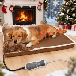 Golopet 2-in-1 Design Heated Othopedic Furntiure Style Sofa Dog & Cat Bed with Heating & Removable Pad for All Season, Brown, Small: 20 x 20-in