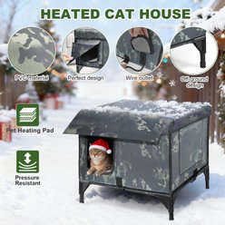 Golopet 3-in-1 Design Polyester Indoor & Outdoor Heated Cat House with Heating Pad, Elevated Bed & Condo, Green, Large slide 2 of 7