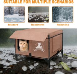 Golopet 3-in-1 Design Polyester Indoor & Outdoor Heated Cat House with Heating Pad, Elevated Bed & Condo, Brown, Large slide 2 of 9