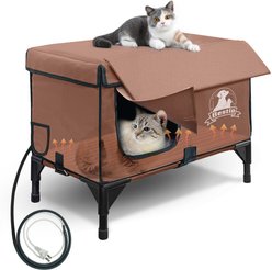 Golopet 3-in-1 Design Polyester Indoor & Outdoor Heated Cat House with Heating Pad, Elevated Bed & Condo, Brown, Large slide 1 of 9
